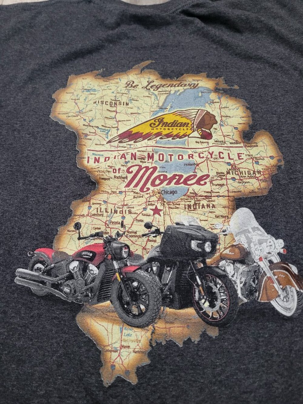 Vintage Indian Motorcycles T-Shirt Mens XL Black Biker Monee Illinois